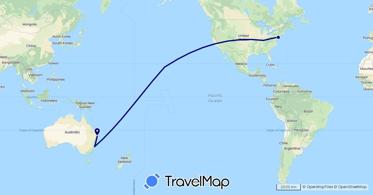 TravelMap itinerary: driving in Australia, United States (North America, Oceania)